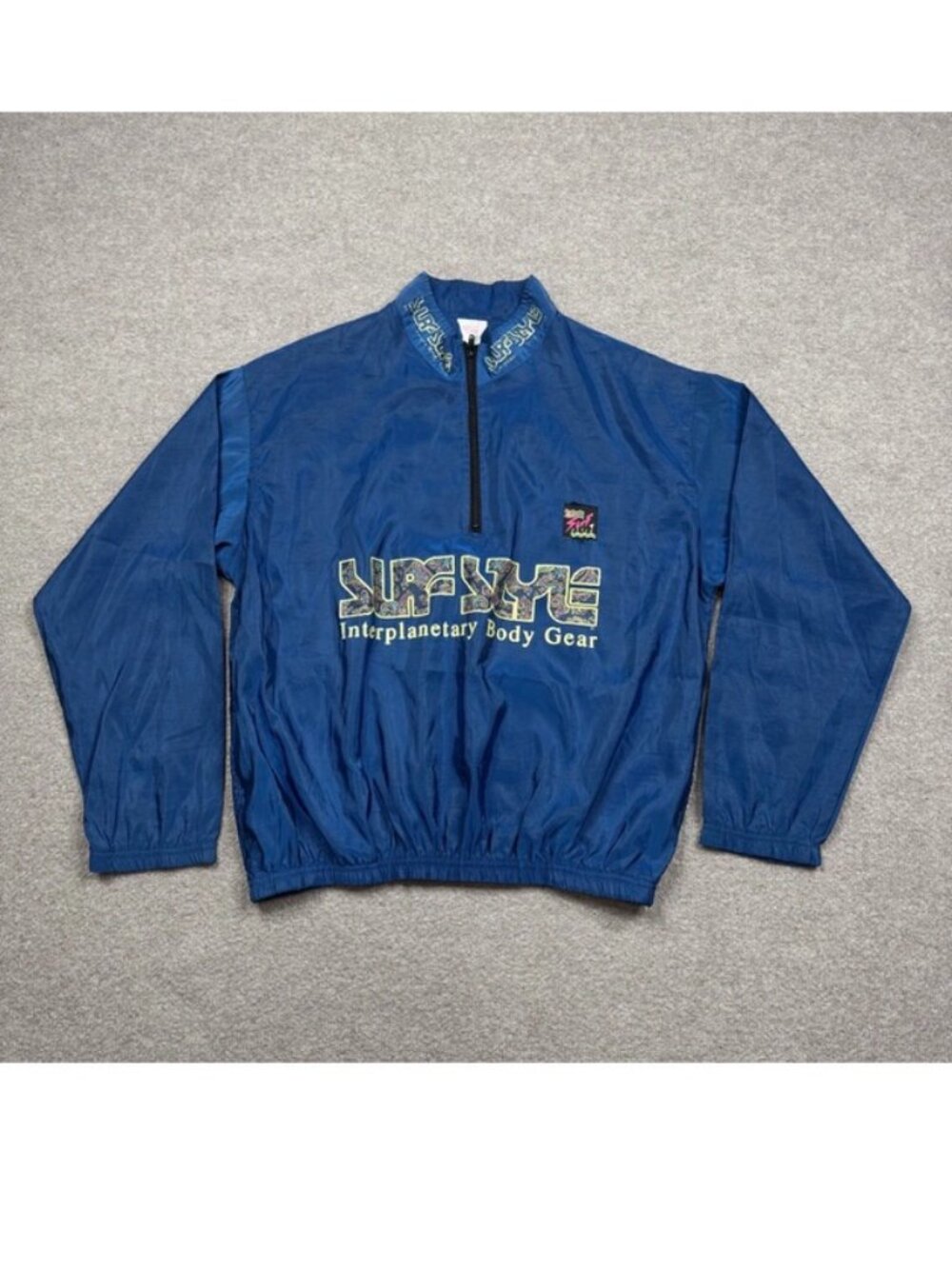 Vintage 80s Surf Style Windbreaker Jacket Mens Size L Blue Pullover Zip